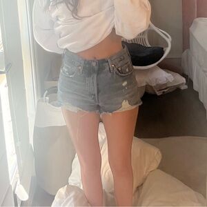 Levi 501 denim shorts darker wash than photo. Worn ONCE